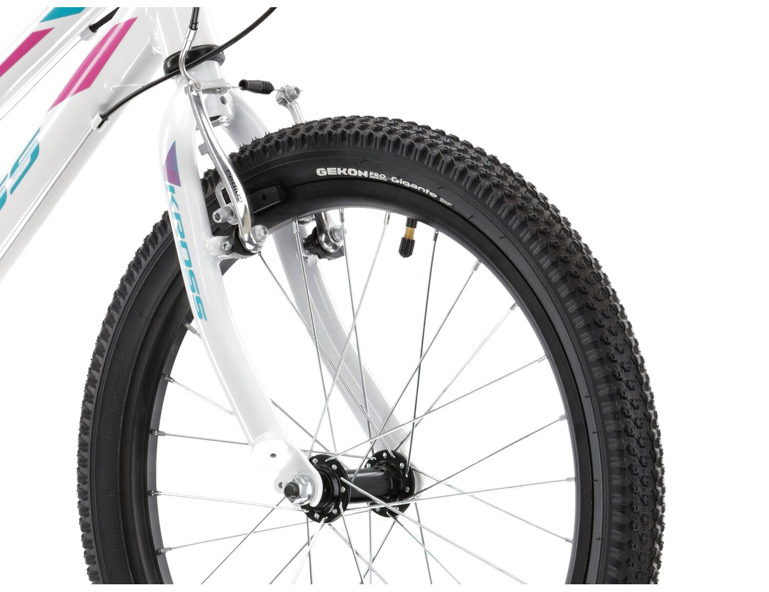  Aluminiowa rama, sztywny widelec oraz opony w rowerze dziecięcym KROSS Lea Mini 1.0 