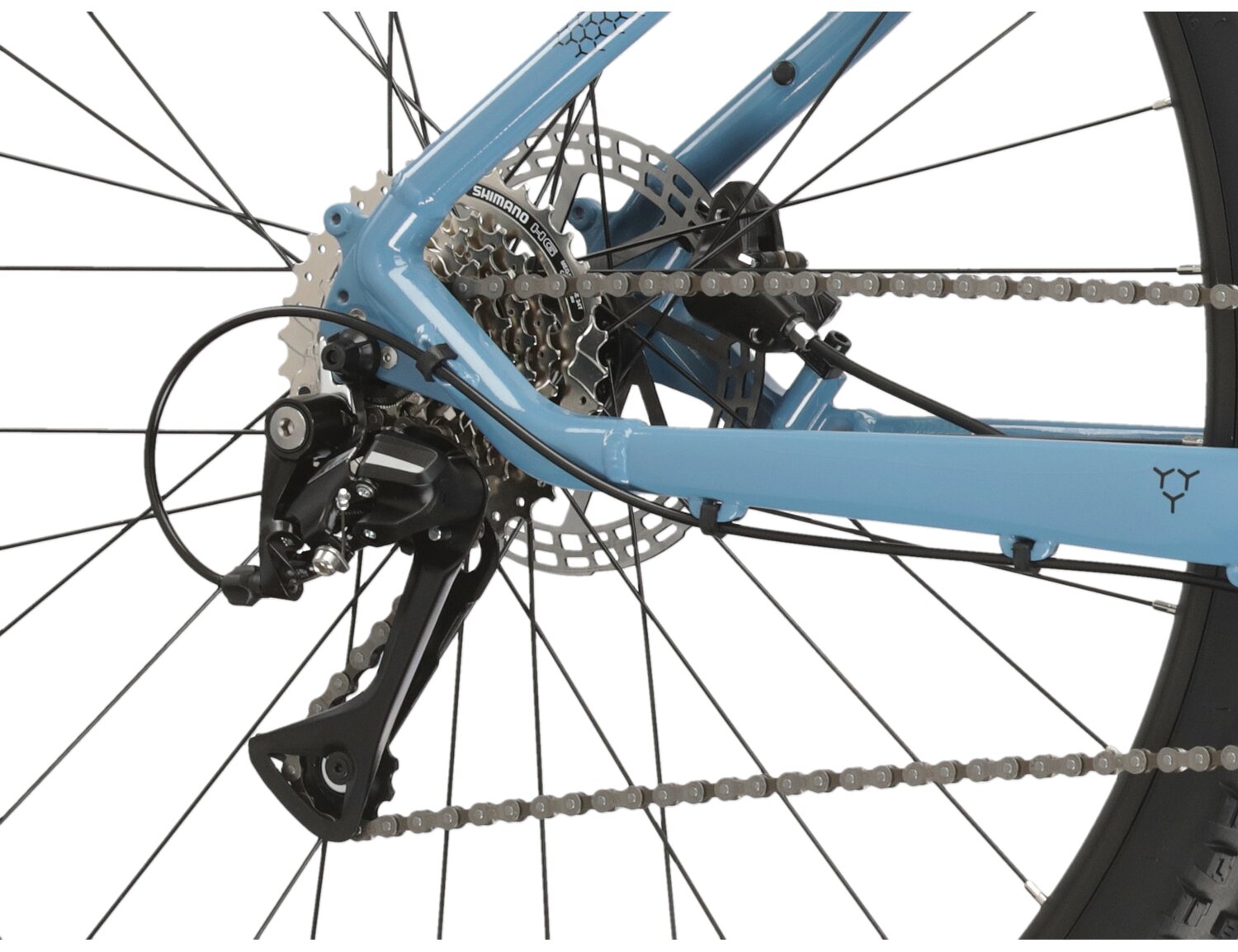  Tylna ośmiobiegowa przerzutka Shimano Acera RD M3020 oraz hydrauliczne hamulce tarczowe Shimano MT200 w rowerze górskim MTB KROSS Hexagon 4.0 