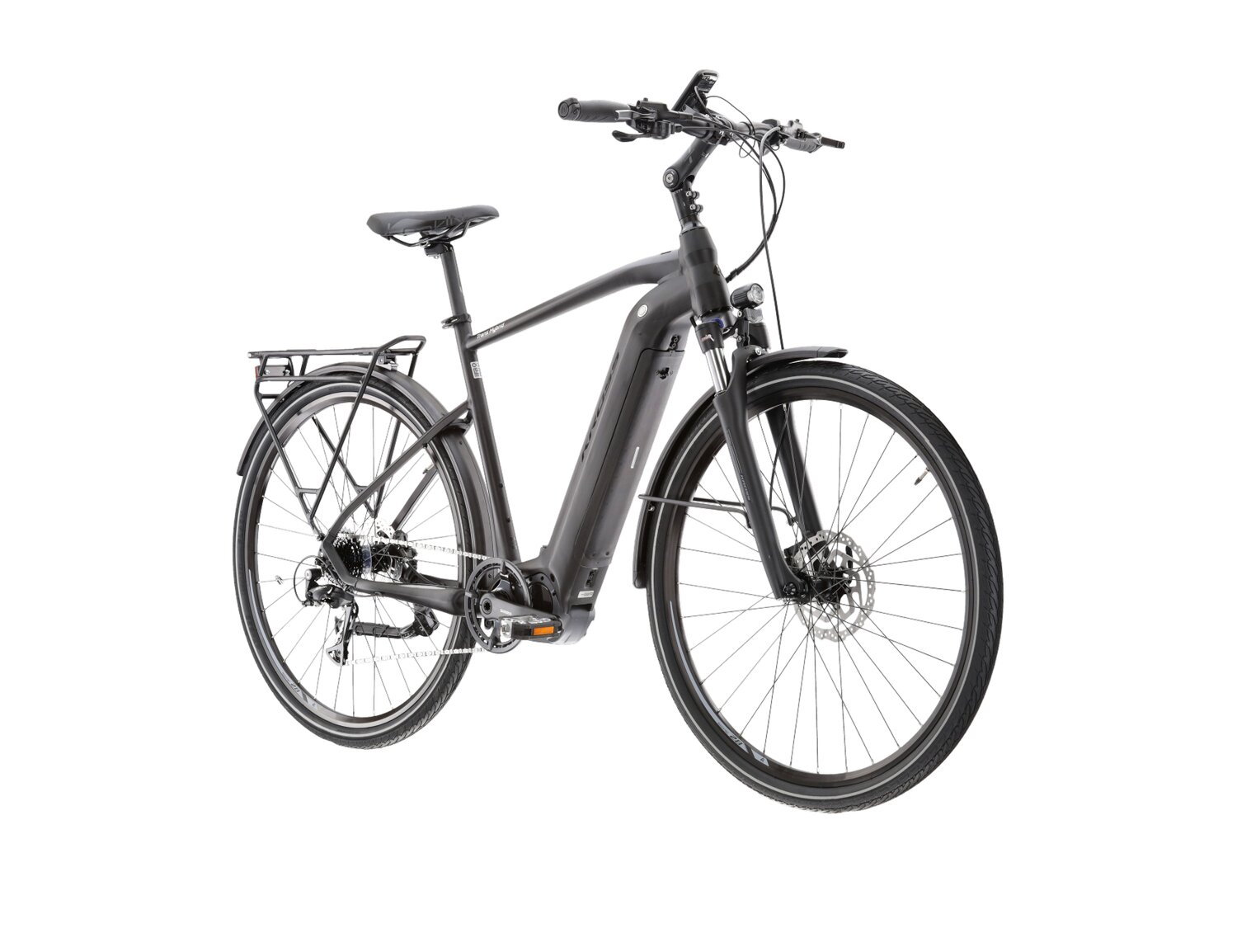  Elektryczny rower trekkingowy KROSS Trans Hybrid 4.0 500 Wh na aluminiowej ramie w kolorze czarnym wyposażony w osprzęt Shimano i napęd elektryczny Shimano