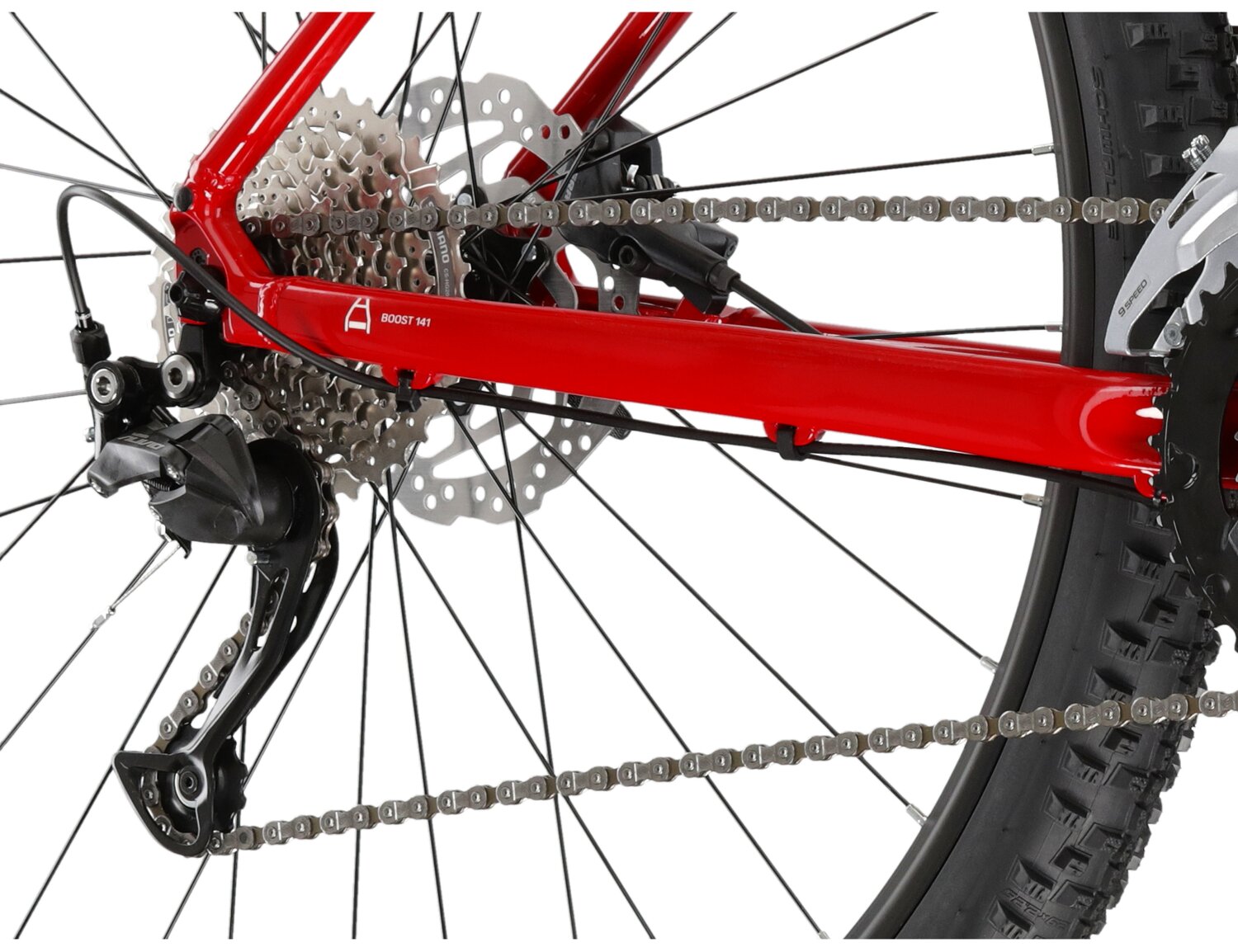  Tylna dziewięciobiegowa przerzutka Shimano Alivio M3100 oraz hydrauliczne hamulce tarczowe SRAM Level w rowerze górskim MTB XC KROSS Level 3.0 