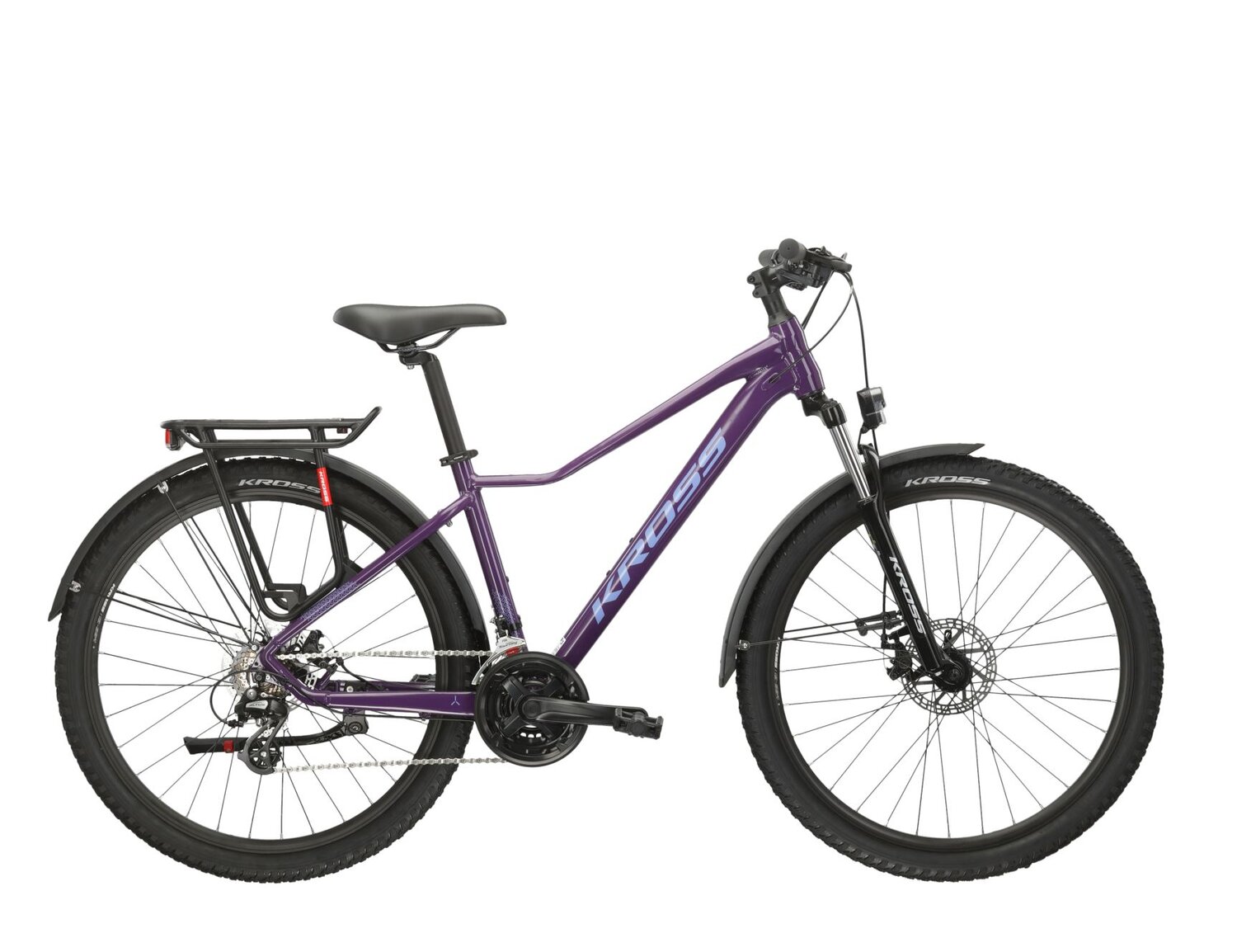 Damski rower górski MTB Woman Kross Lea 2.0 EQ na aluminiowej ramie w kolorze fioletowym wyposażony w osprzęt Shimano 