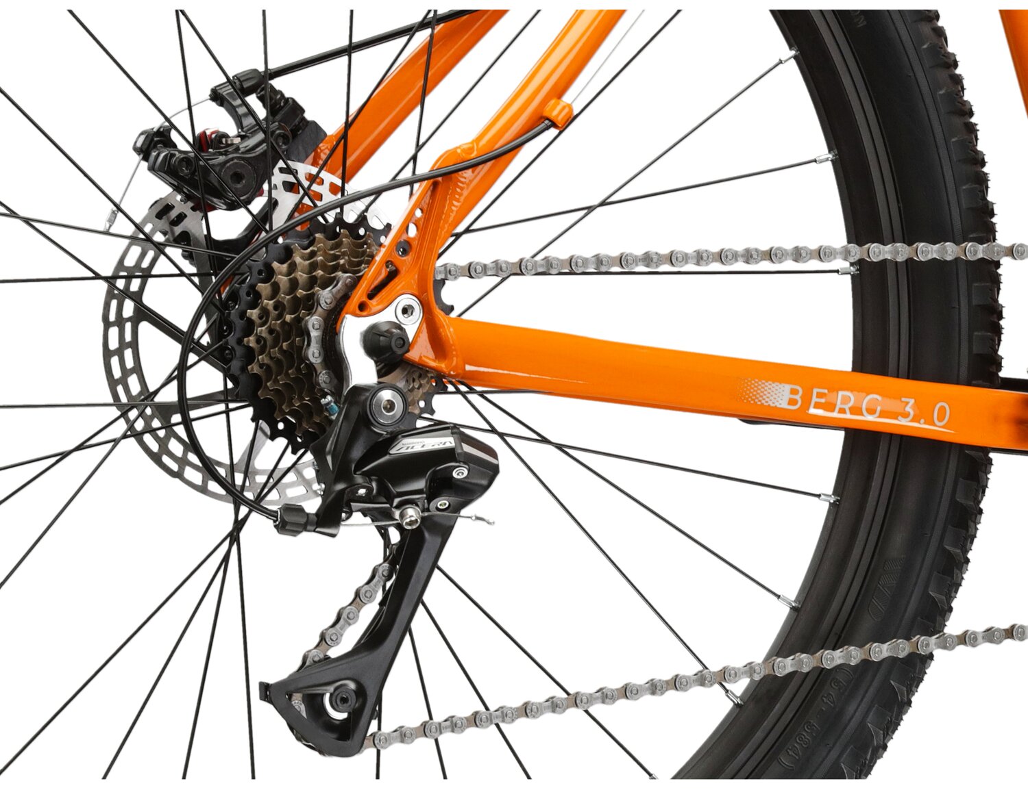  Tylna siedmiobiegowa przerzutka Shimano Acera RD M3020 oraz mechaniczne hamulce tarczowe w rowerze górskim MTB KROSS Bergo 3.0 