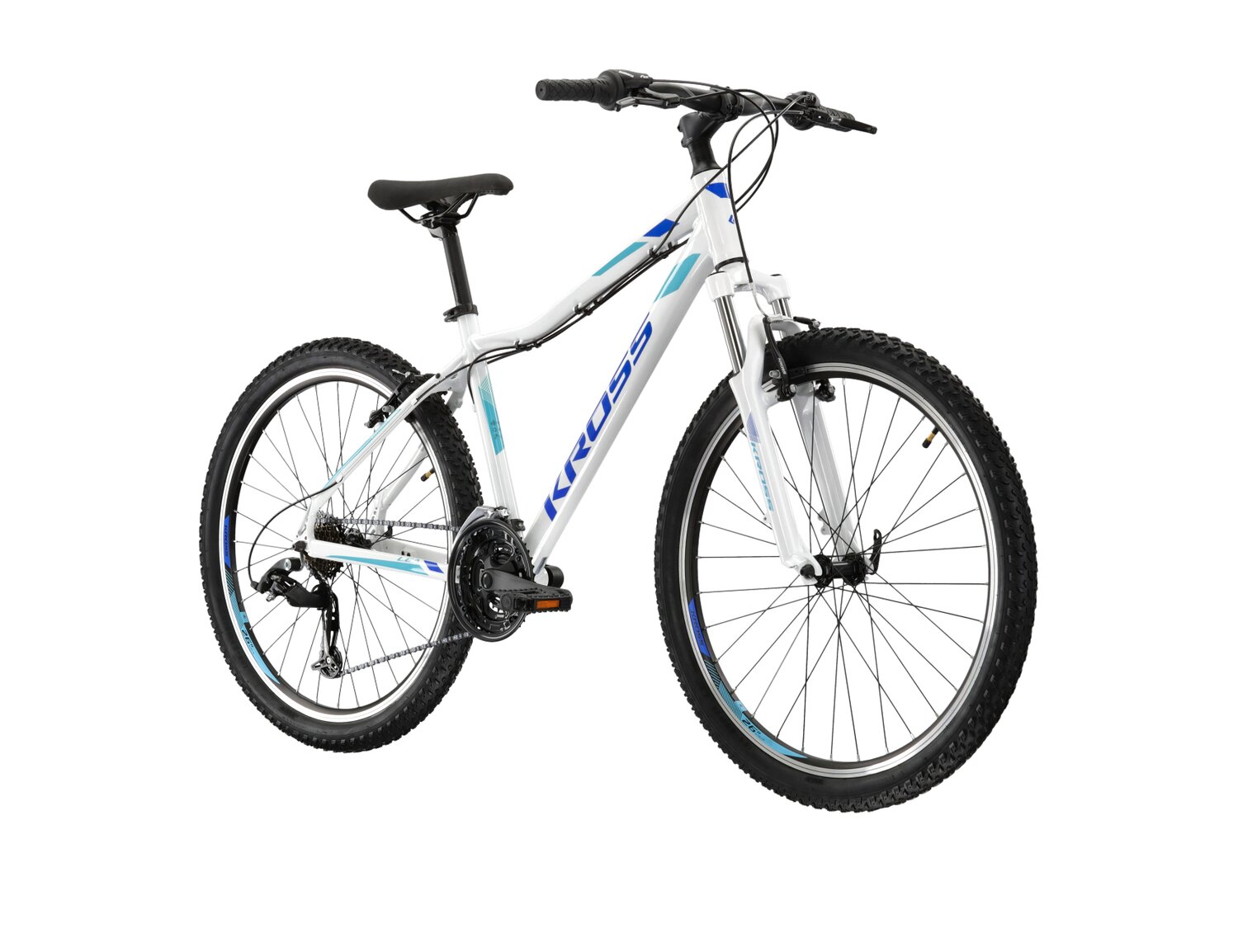 Damski rower górski MTB Woman Kross Lea 1.1 SR na aluminiowej ramie w kolorze białym wyposażony w osprzęt Sunrace oraz Shimano 