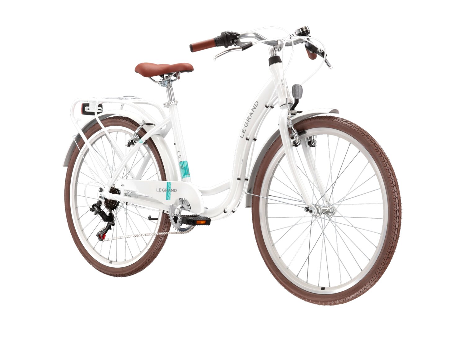  Rower miejski Le Grand Lille 1.0 na aluminiowej ramie w kolorze białym wyposażony w osprzęt Shimano