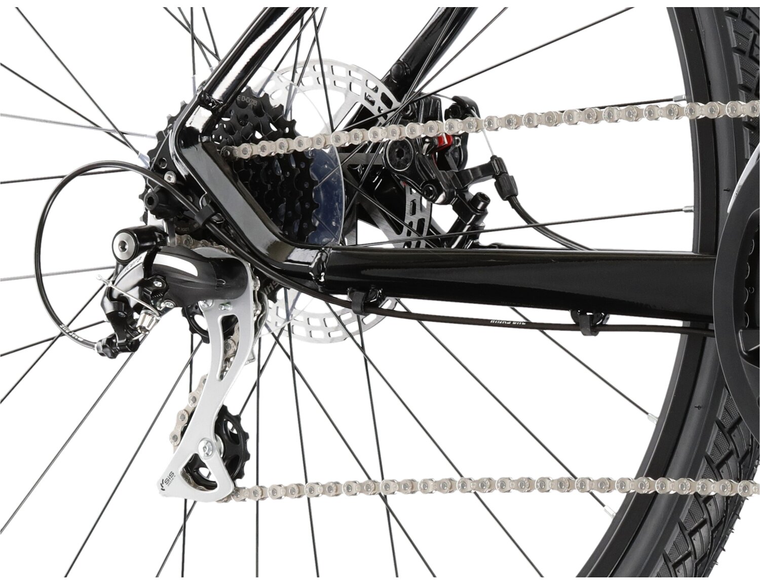  Tylna ośmiobiegowa przerzutka Shimano Acera M3020 oraz mechaniczne hamulce tarczowe w rowerze crossowym KROSS Evado 3.0 